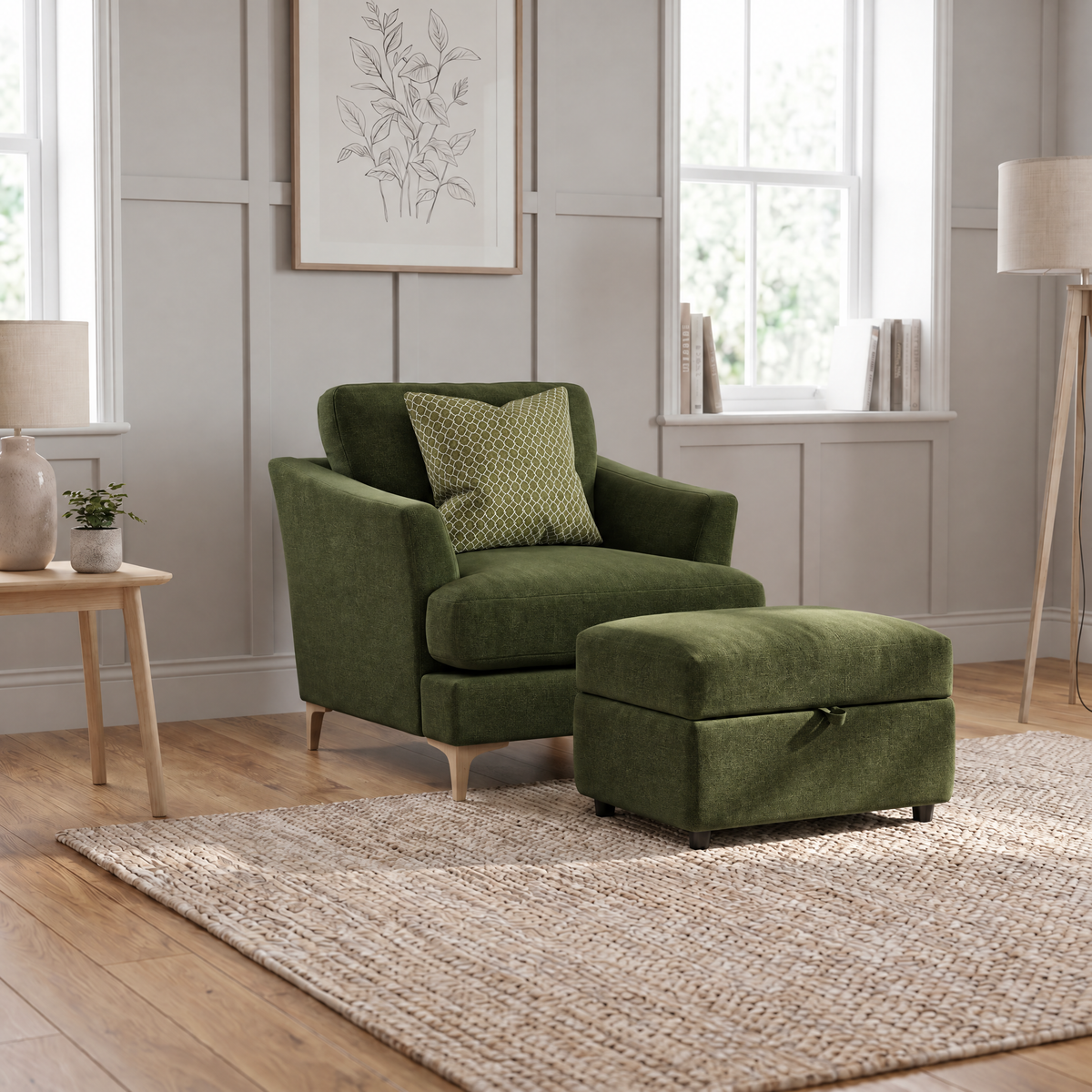 Tulip Armchair - Chair Fabric — Manhattan Conifer/Avana Cream/Lattice Olive / Light, gallery image 1