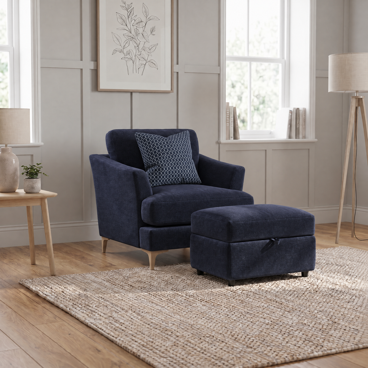 Tulip Armchair - Chair Fabric — Manhattan Ink/Avana Aqua/Lattice Marine / Light, gallery image 1
