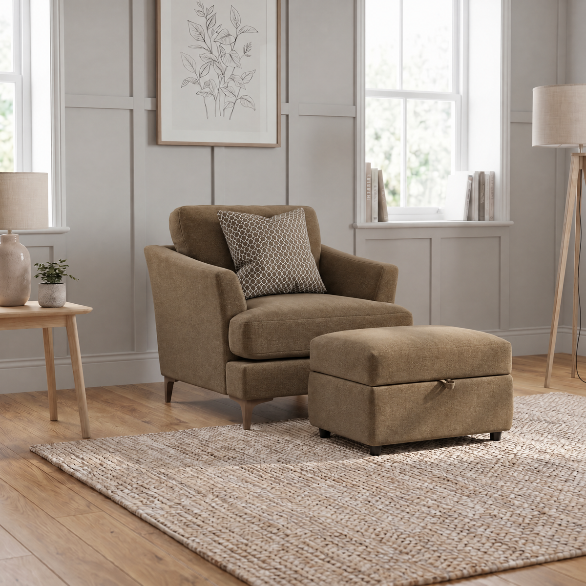 Tulip Armchair - Chair Fabric — Manhattan Acorn/Avana Platinum/Lattice Bronze / Smoke, gallery image 3