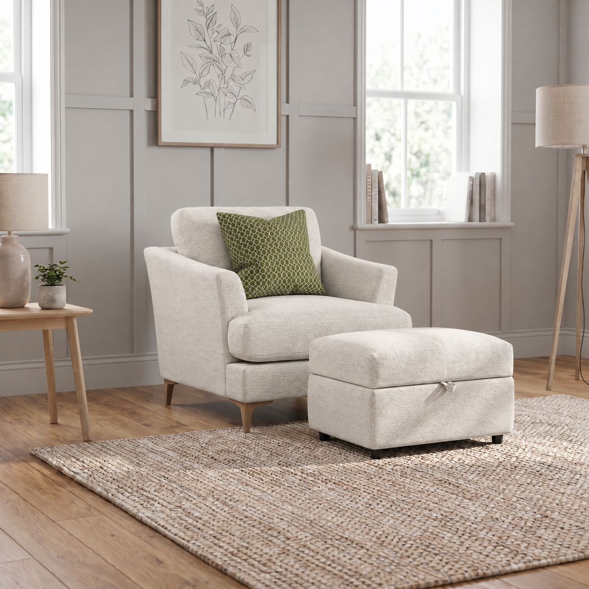Tulip Armchair - Chair Fabric — Avana Cream/Lattice Olive/Manhattan Conifer / Light, gallery image 3