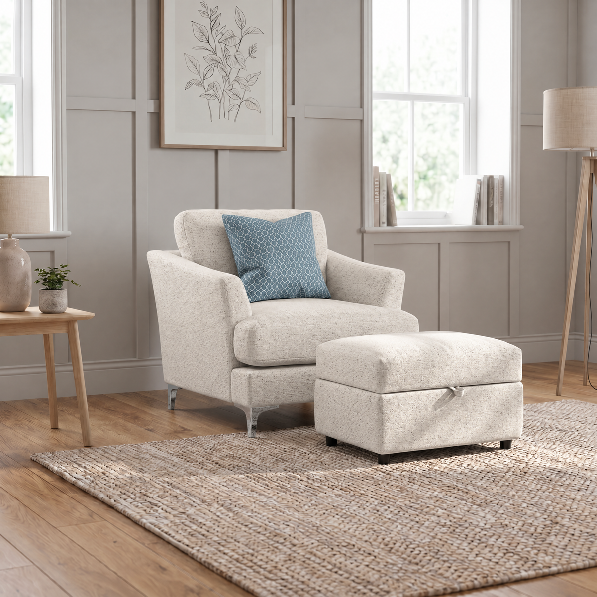 Tulip Armchair - Chair Fabric — Avana Cream/Lattice Haze/Manhattan Airforce / Brushed Chrome, gallery image 3