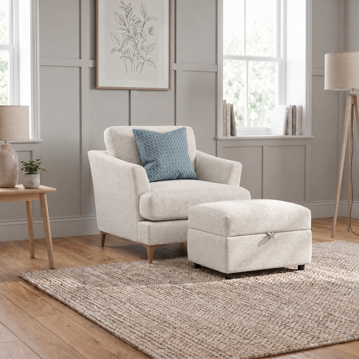 Tulip Armchair - Chair Fabric — Avana Cream/Lattice Haze/Manhattan Airforce / Light, gallery image 3