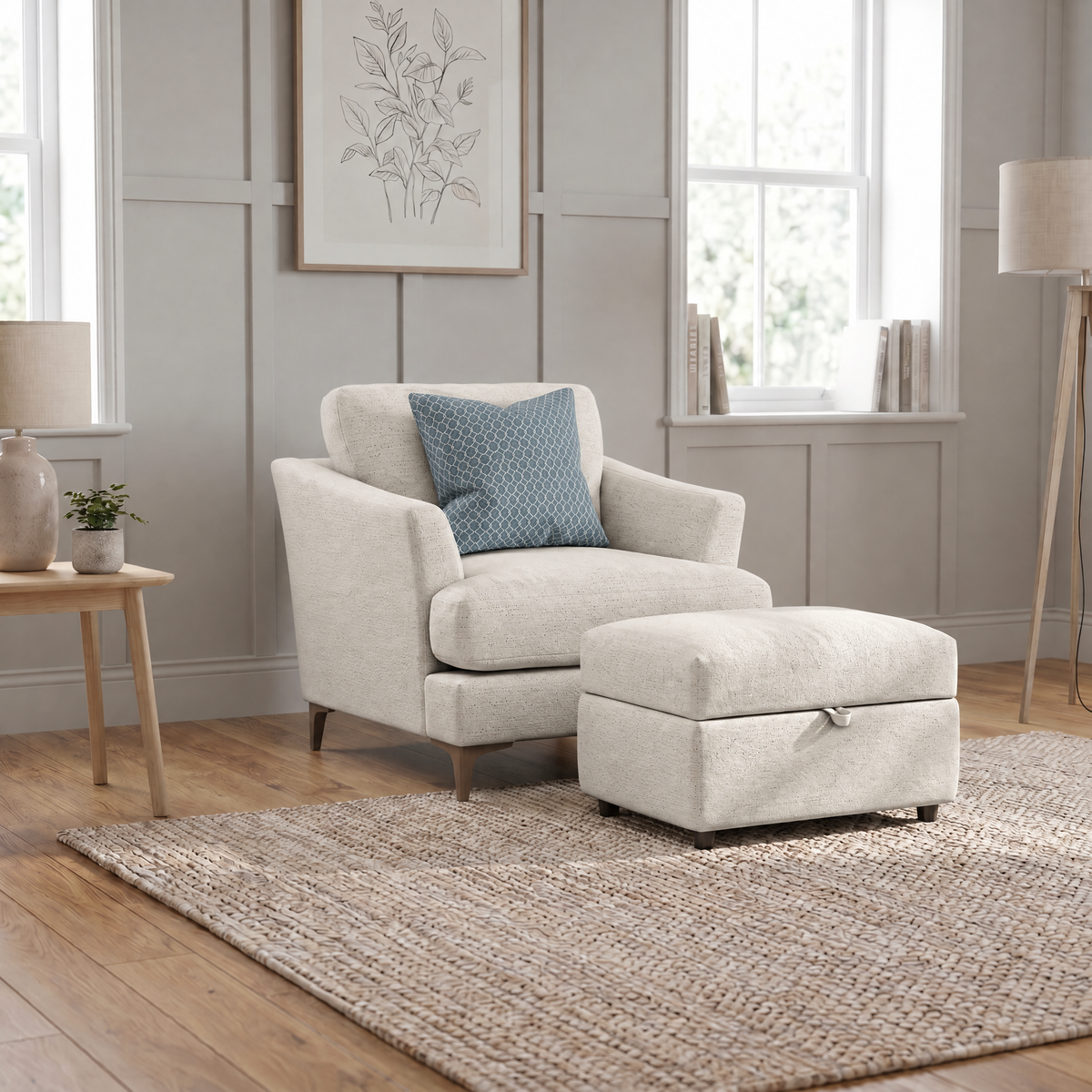 Tulip Armchair - Chair Fabric — Avana Cream/Lattice Haze/Manhattan Airforce / Smoke, gallery image 3
