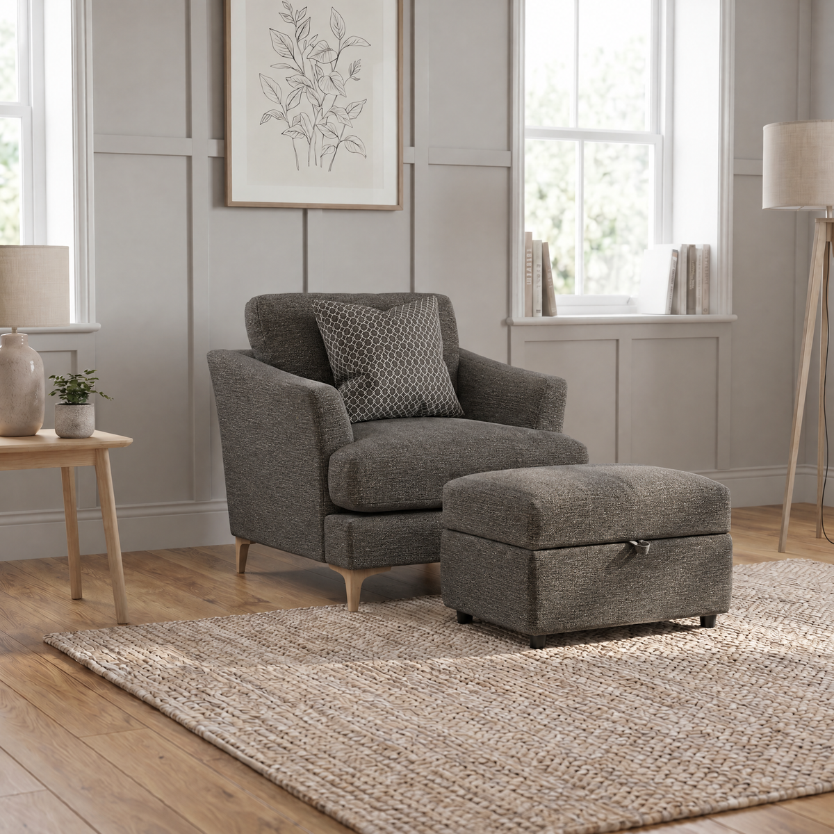 Tulip Armchair - Chair Fabric — Avana Steel/Lattice Steel/Manhattan Asphalt / Light, gallery image 3
