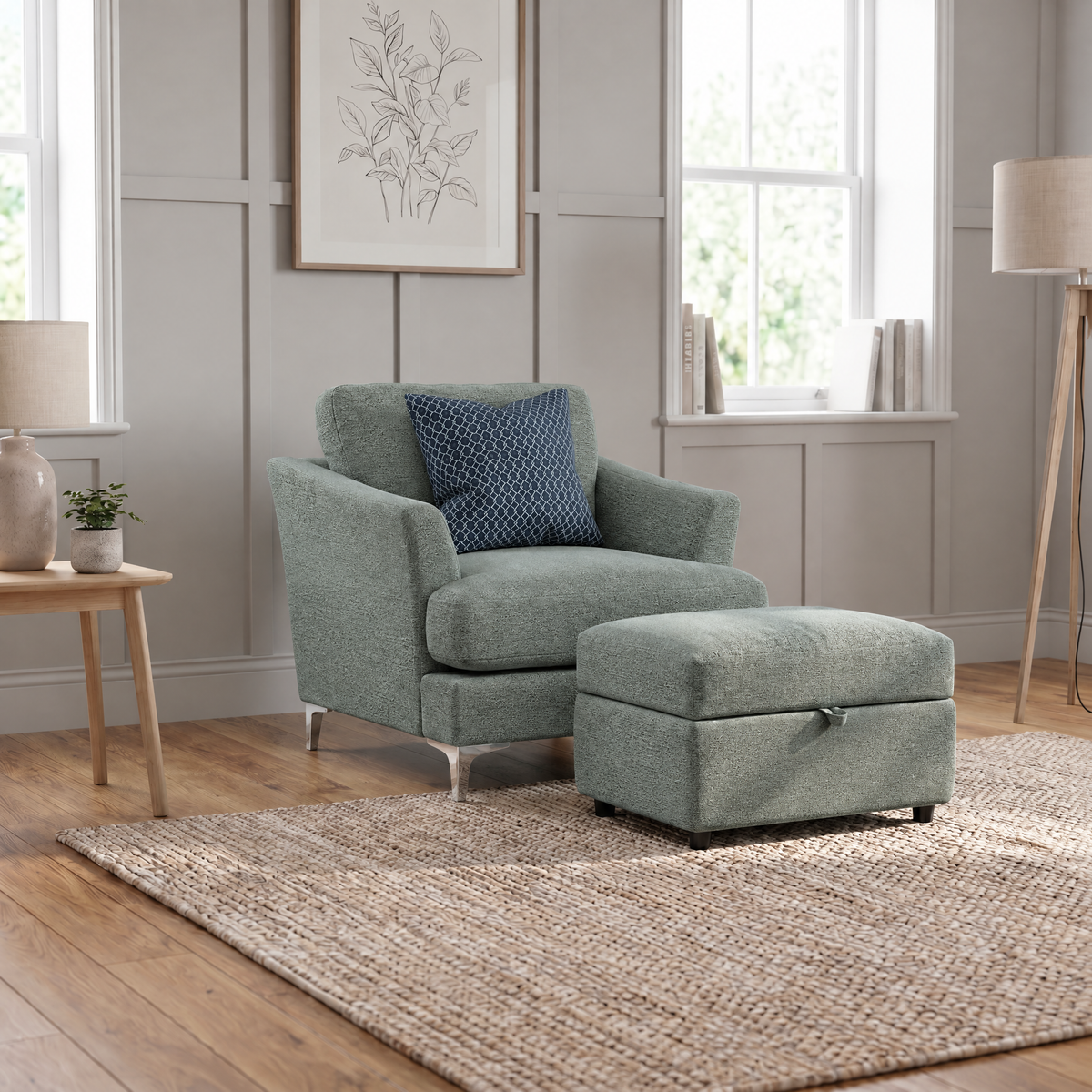 Tulip Armchair - Chair Fabric — Avana Aqua/Lattice Marine/Manhattan Ink / Brushed Chrome, gallery image 3