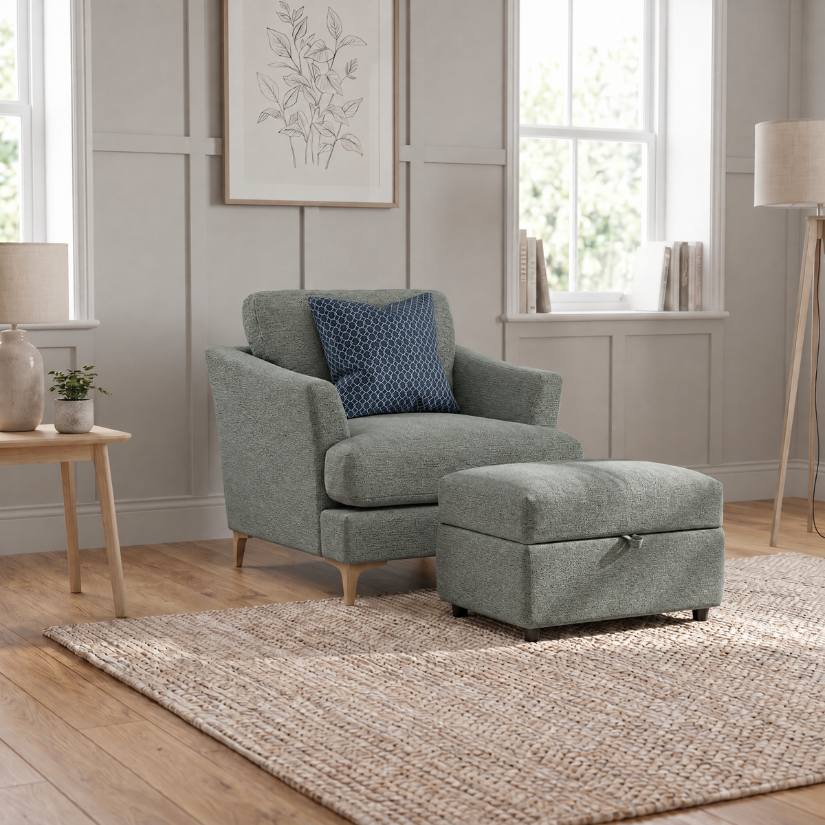 Tulip Armchair - Chair Fabric — Avana Aqua/Lattice Marine/Manhattan Ink / Light, gallery image 3