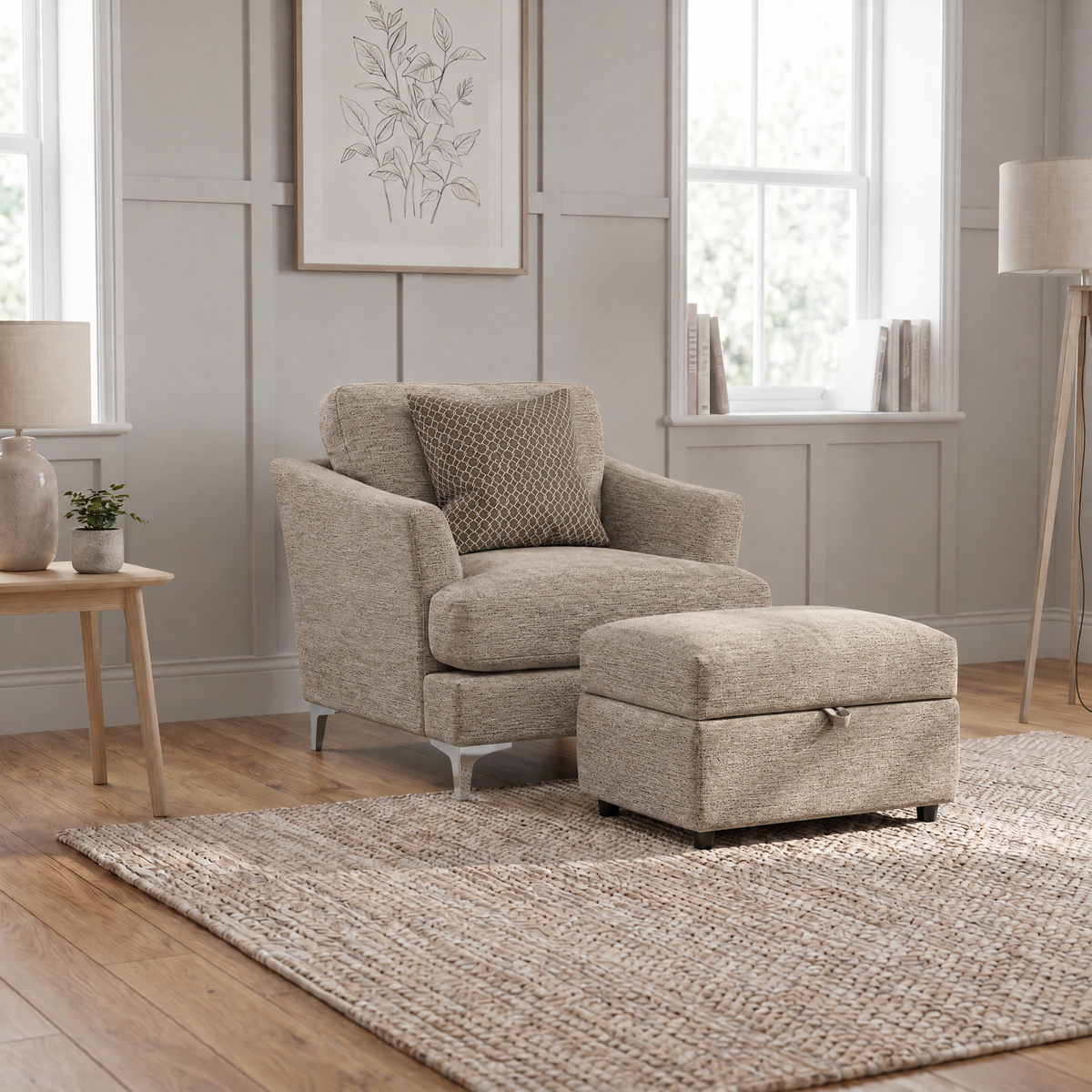Tulip Armchair - Chair Fabric — Avana Platinum/Lattice Bronze/Manhattan Acorn / Brushed Chrome, gallery image 3