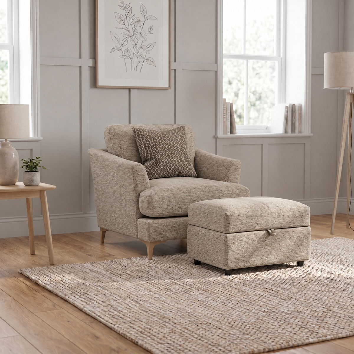 Tulip Armchair - Chair Fabric — Avana Platinum/Lattice Bronze/Manhattan Acorn / Light, gallery image 3