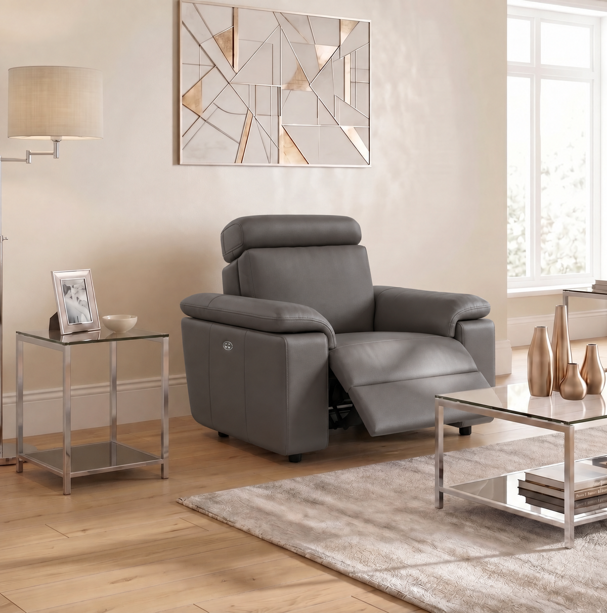 Nicoletti Rossini Recliner Armchair  - Power Recliner Armchair CB - Power Recliner with USB — Torello PS Grigio Scuro 327, gallery image 3