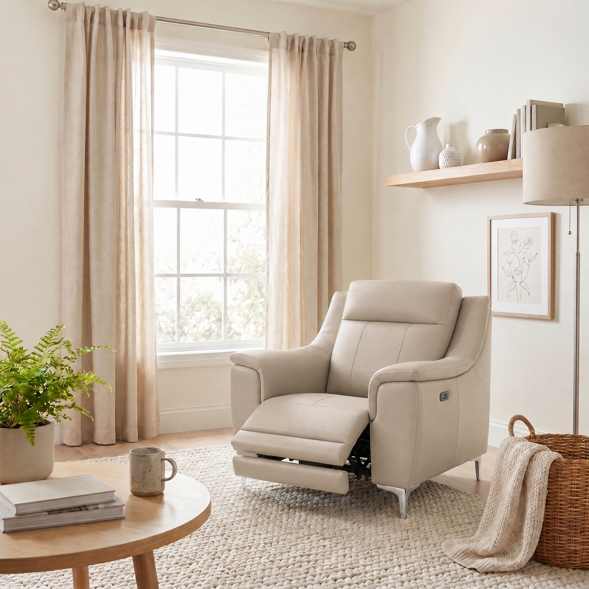 Nicoletti Carmen Recliner Armchair - Power Recliner Chair CB - Power Recliner with USB — Feet: Shiny Metal / Torello PS Fango 352, gallery image 3