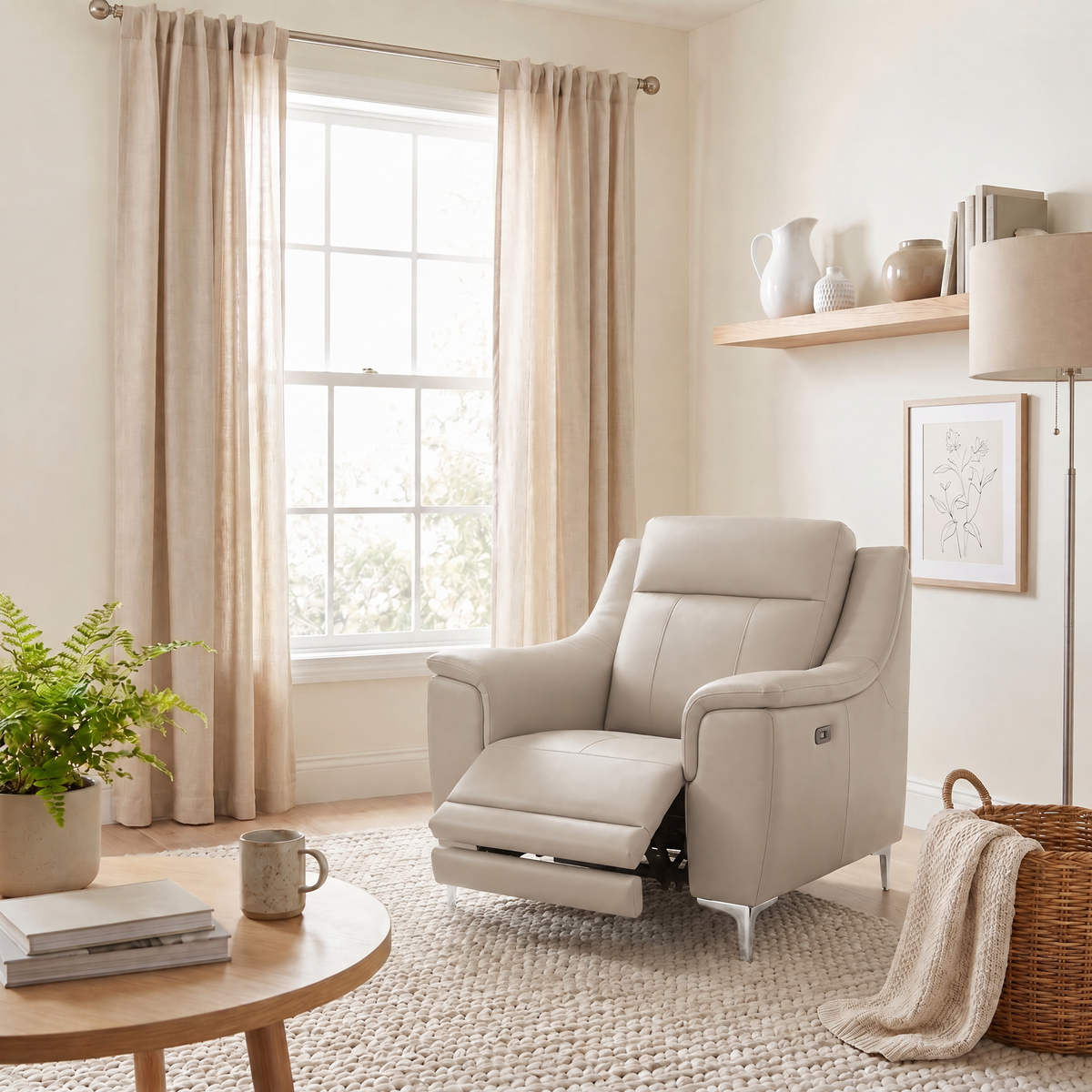 Nicoletti Carmen Recliner Armchair - Power Recliner Chair CB - Power Recliner with USB — Feet: Shiny Metal / Torello PS Tortora 328, gallery image 3
