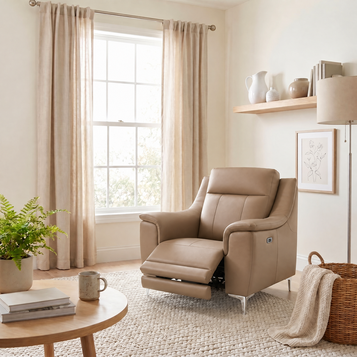 Nicoletti Carmen Recliner Armchair - Power Recliner Chair CB - Power Recliner with USB — Feet: Shiny Metal / Torello PS 312 Taupe, gallery image 3