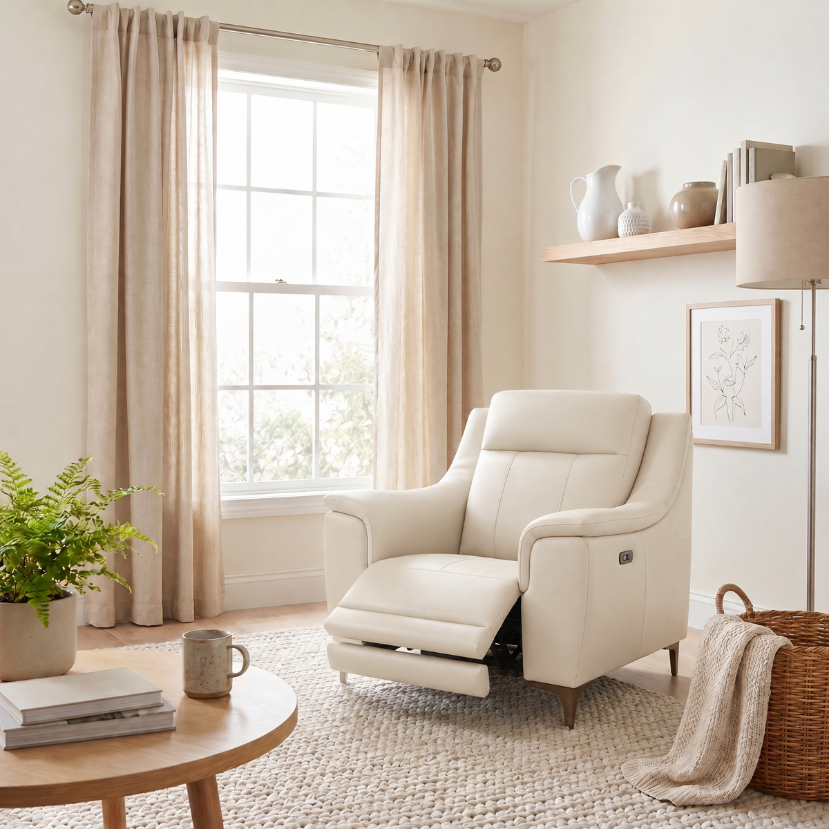 Nicoletti Carmen Recliner Armchair - Power Recliner Chair CB - Power Recliner with USB — Feet: Graubraun / Torello PS Bianco 93, gallery image 3