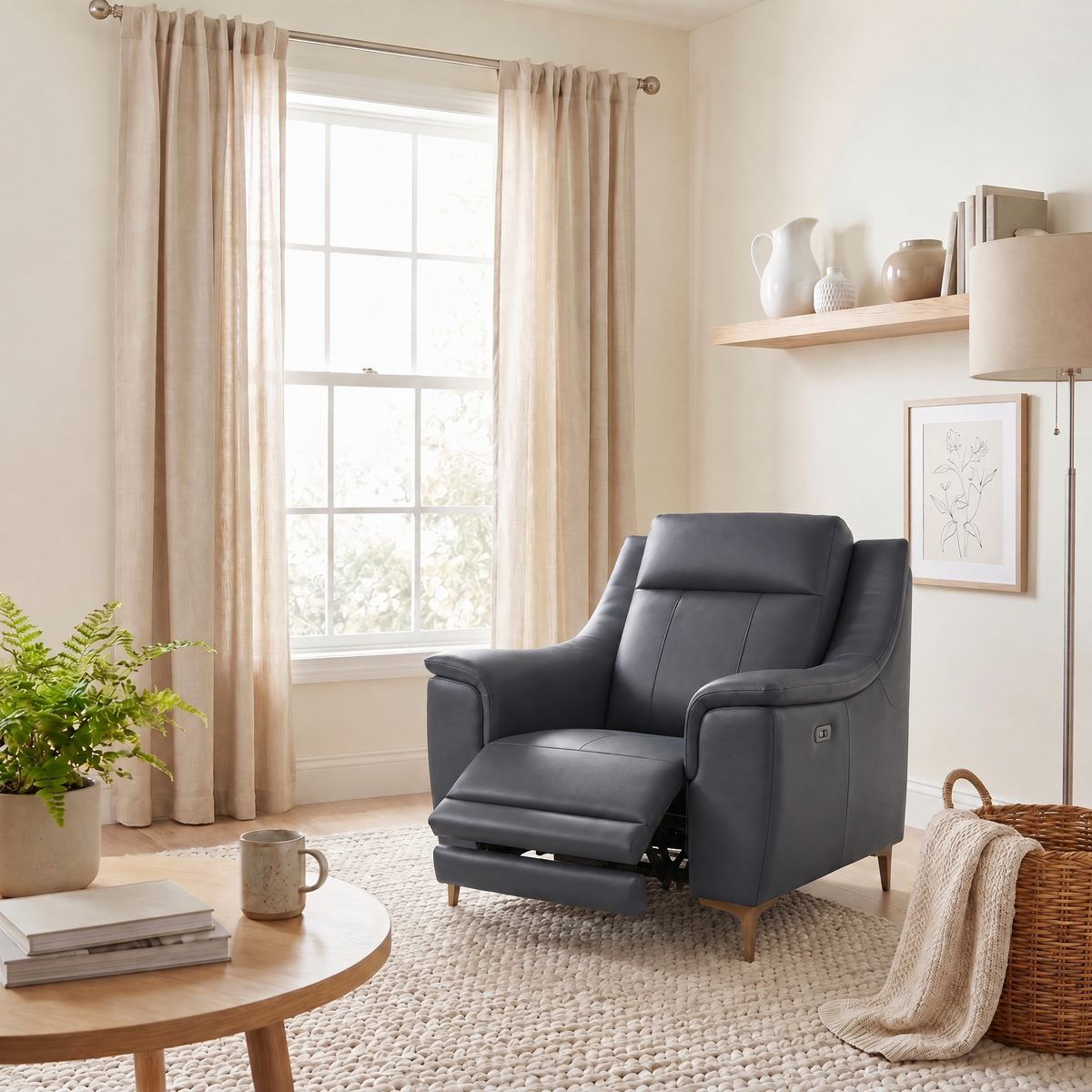 Nicoletti Carmen Recliner Armchair - Power Recliner Chair CB - Power Recliner with USB — Feet: Graubraun / Torello PS Blu -S 81, gallery image 3