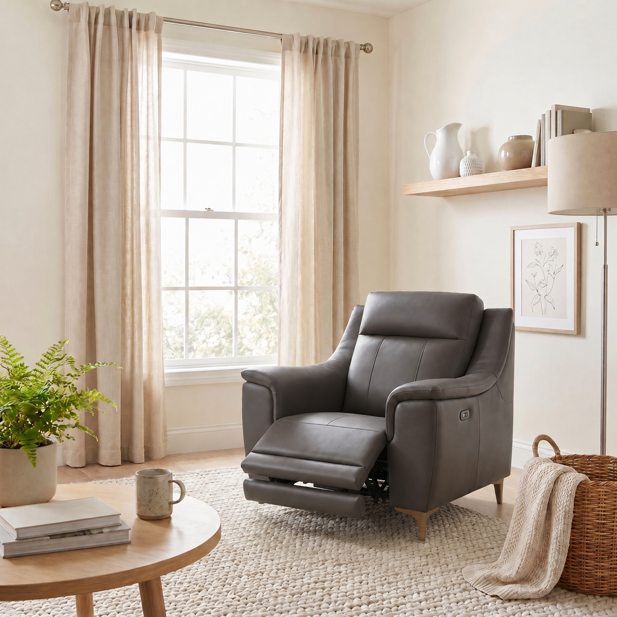 Nicoletti Carmen Recliner Armchair - Power Recliner Chair CB - Power Recliner with USB — Feet: Graubraun / Torello PS Grigio Scuro 327, gallery image 3
