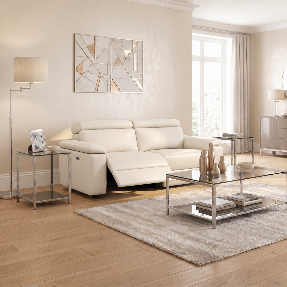 Nicoletti Rossini 3 Seater Recliner Sofa - 3 Seater Sofa Power Recliner CB - Power Recliner with USB — Torello PS Bianco 93, gallery image 3