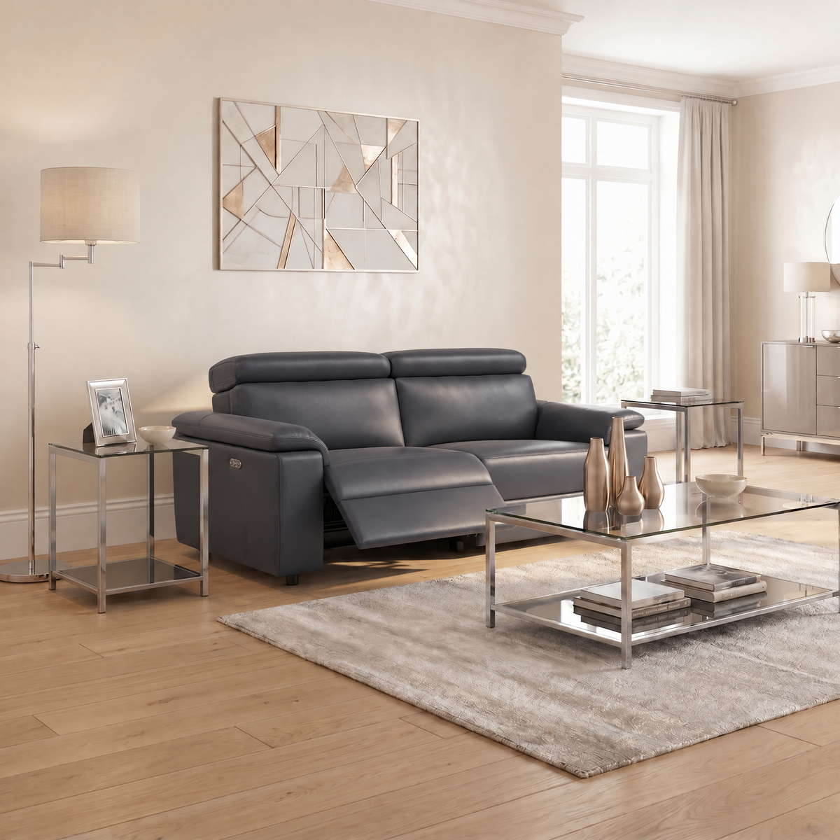 Nicoletti Rossini 3 Seater Recliner Sofa - 3 Seater Sofa Power Recliner CB - Power Recliner with USB — Torello PS Blu -S 81, gallery image 3