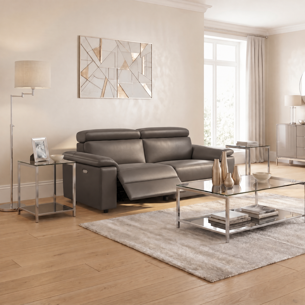 Nicoletti Rossini 3 Seater Recliner Sofa - 3 Seater Sofa Power Recliner CB - Power Recliner with USB — Torello PS Grigio Scuro 327, gallery image 3
