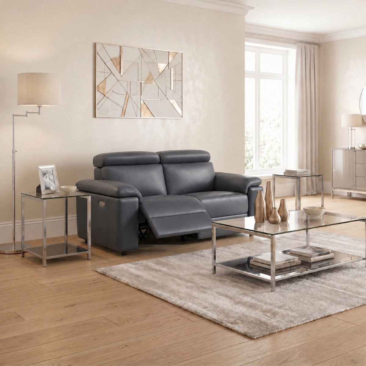 Nicoletti Rossini 2 Seater Recliner Sofa - 2 Seater Sofa Power Recliner CB - Power Recliner with USB — Torello PS Blu -S 81, gallery image 3