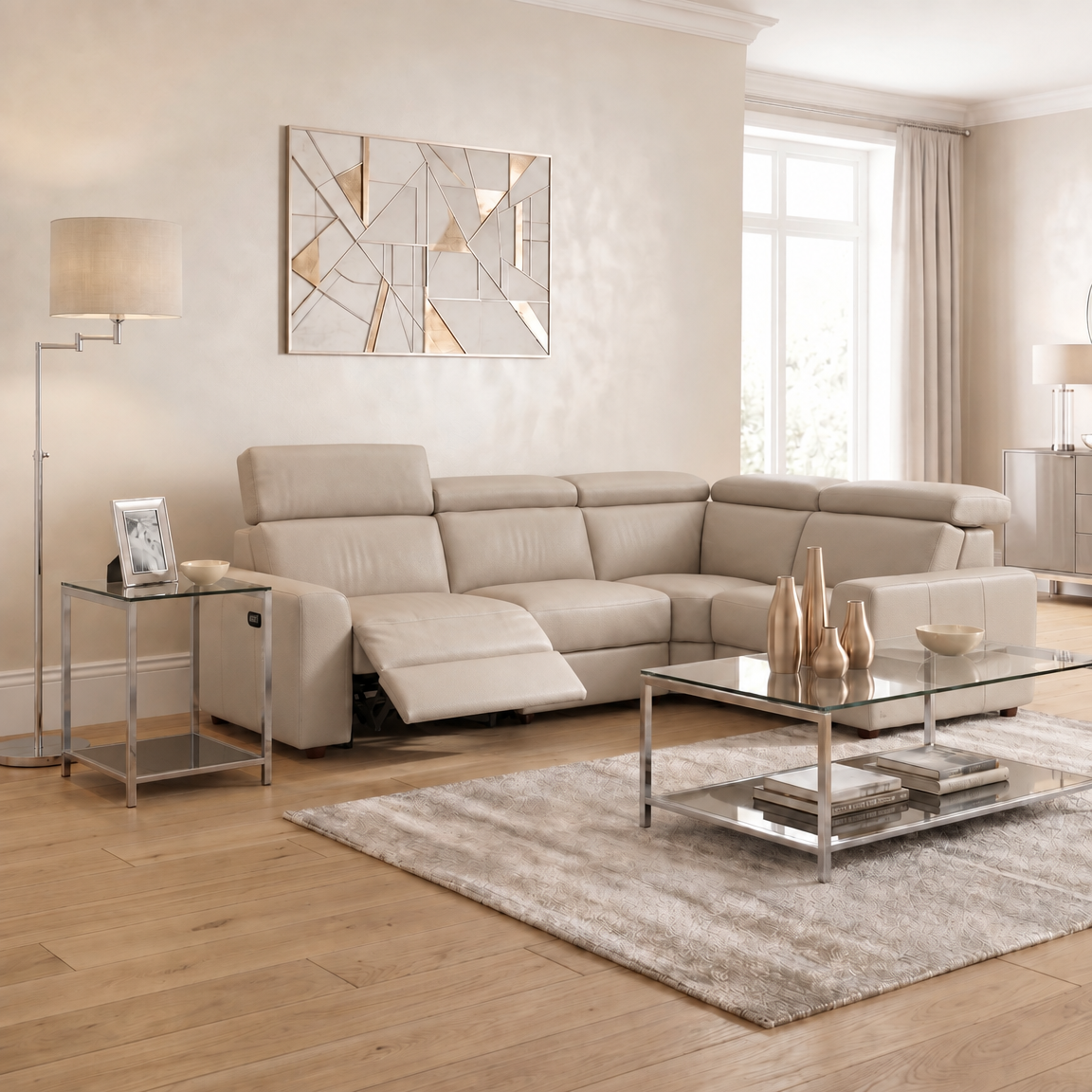 Nicoletti Rossini Corner Sofa - Corner Group with Power Recliner & Headrest CB - Right Hand Facing - Power with Power Headrest & USB — Torello PS Fango 352, gallery image 1