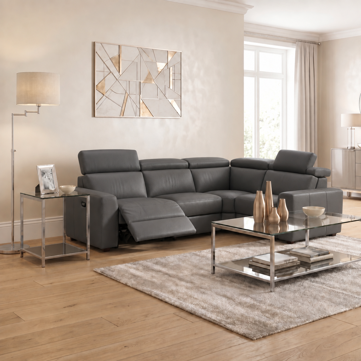 Nicoletti Rossini Corner Sofa - Corner Group with Power Recliner & Headrest CB - Right Hand Facing - Power with Power Headrest & USB — Torello PS Chocol -S 91, gallery image 1