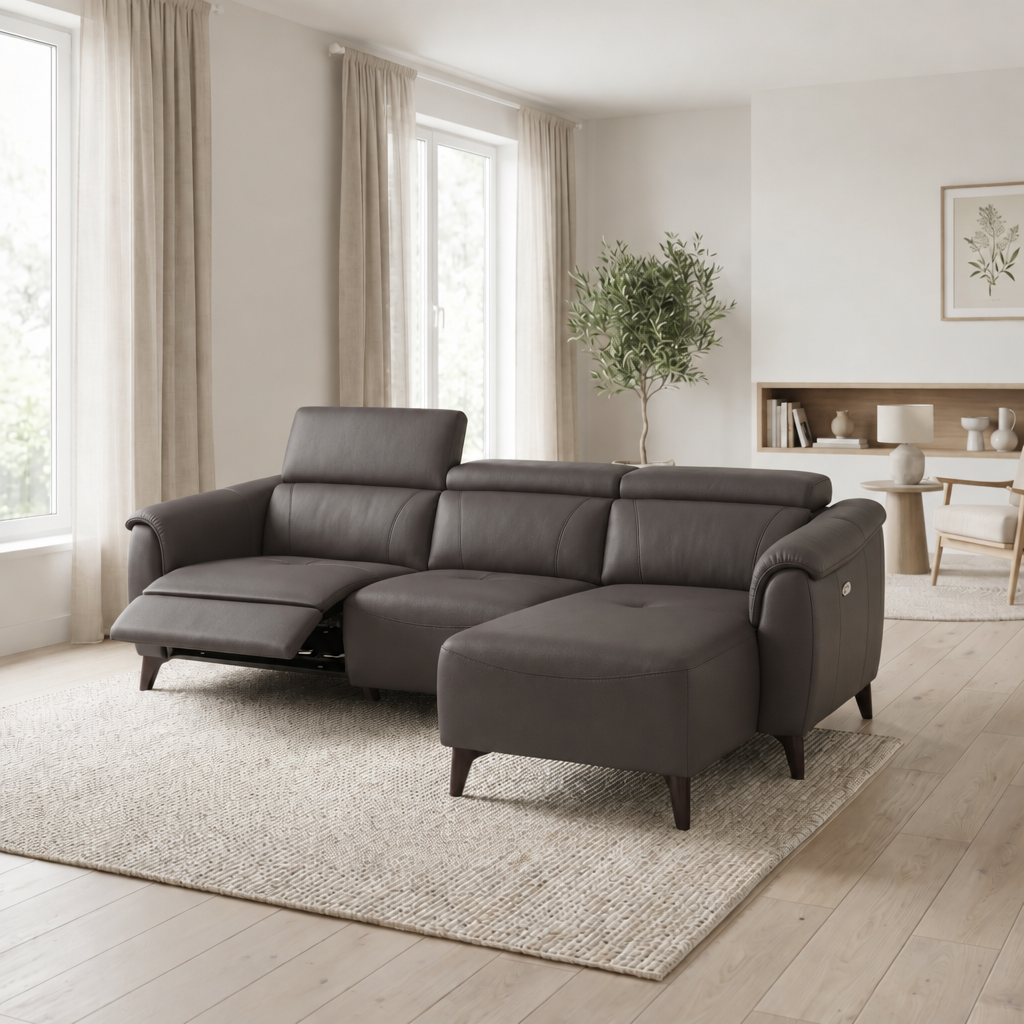 Nicoletti Verdi Chaise Sofa with Power Recliner & Lumbar Support - Chaise Sofa with Power Recl & Lumbar Support CB Torello - Power with Power Lumbar & USB — Torello PS Chocol -S 91, gallery image 1