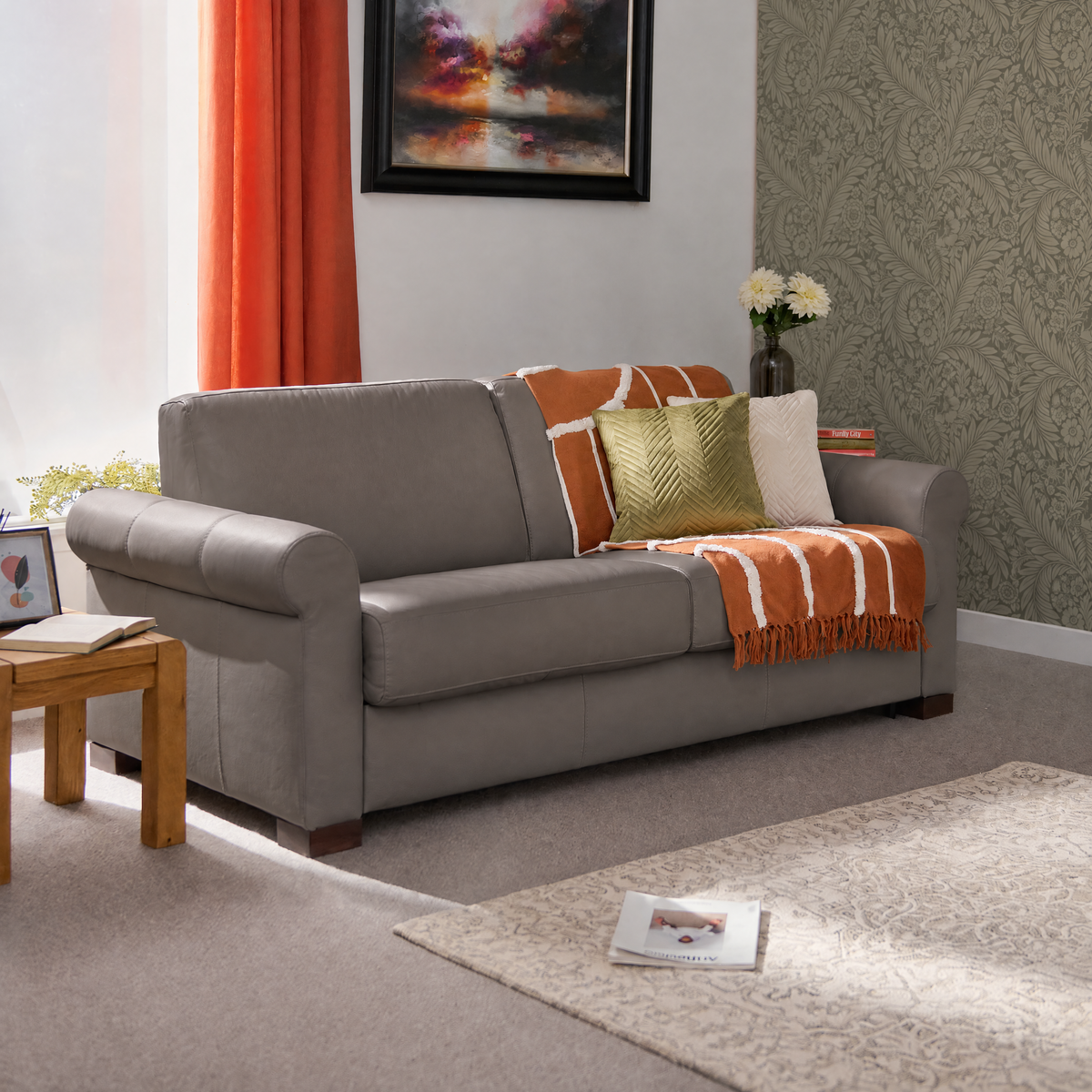 Nicoletti Carlotta 3 Seater Sofa Bed with Curved Arms - 2.5 Sofabed with Arms Rondo CB — Torello Grigio Scuro 327, gallery image 2