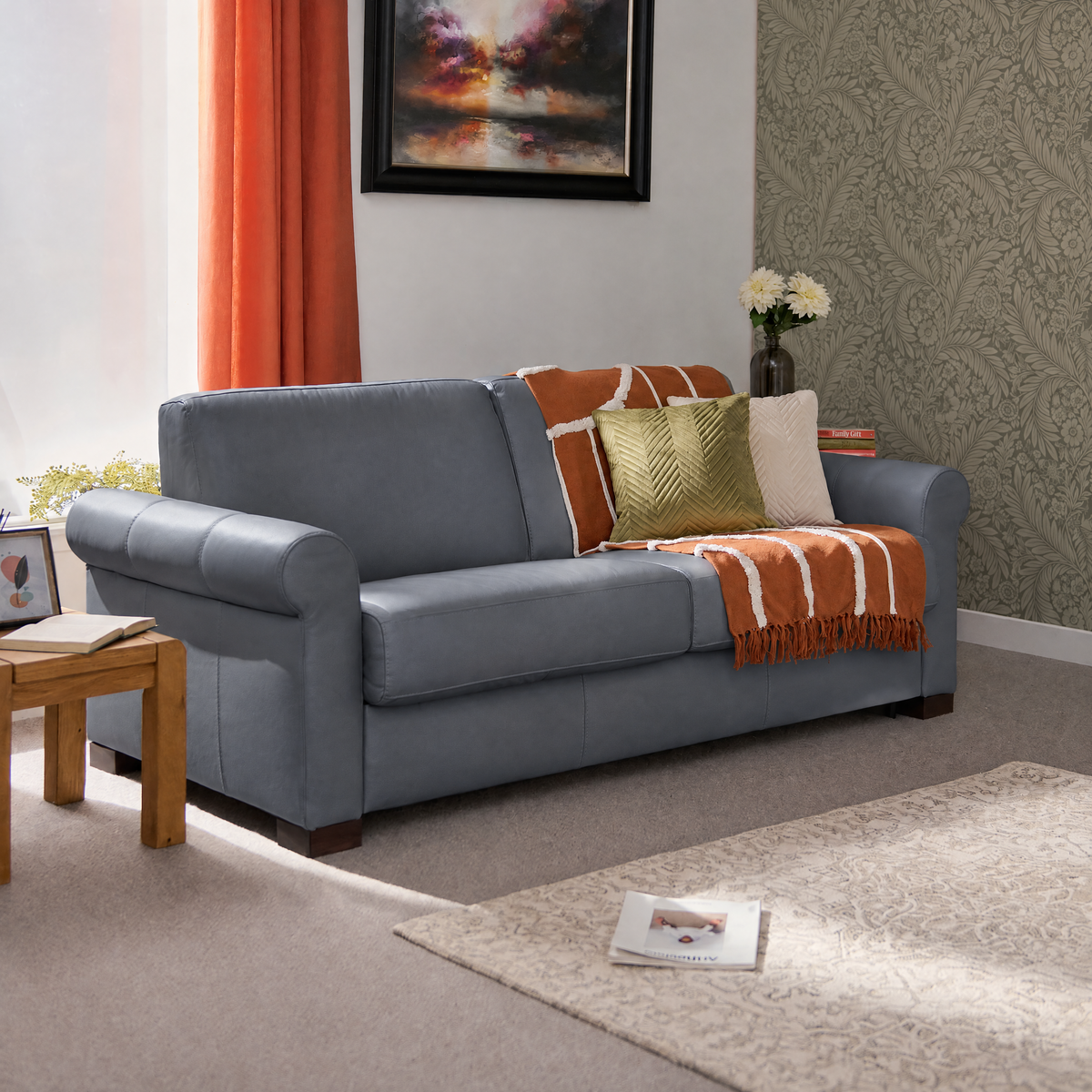 Nicoletti Carlotta 3 Seater Sofa Bed with Curved Arms - 2.5 Sofabed with Arms Rondo CB — Torello Blu-S 81, gallery image 1