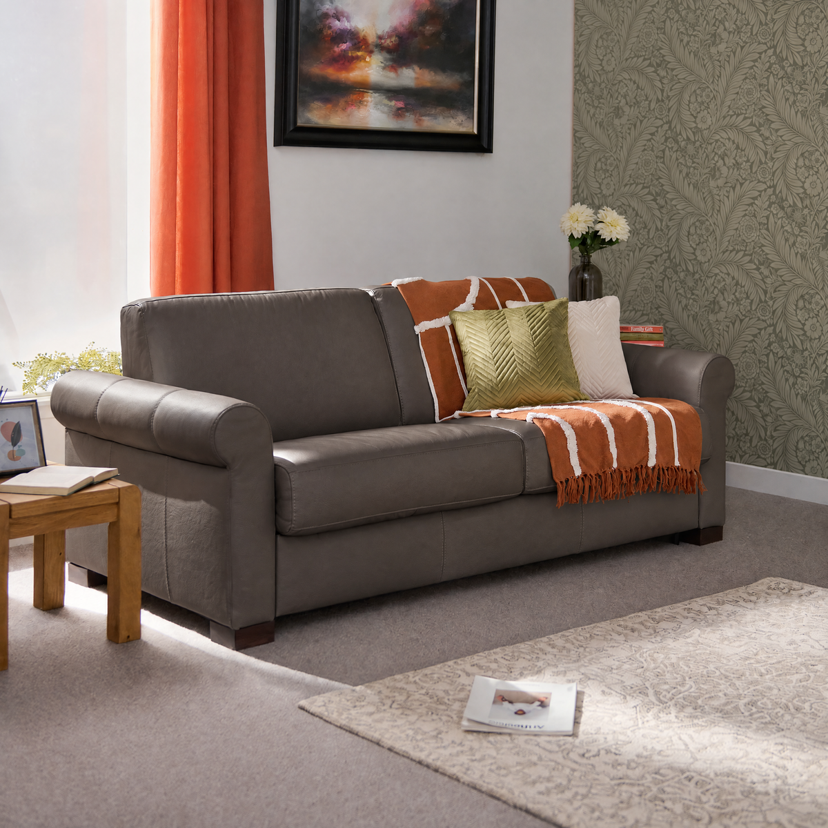 Nicoletti Carlotta 3 Seater Sofa Bed with Curved Arms - 2.5 Sofabed with Arms Rondo CB — Torello Chocol-S 91, gallery image 1