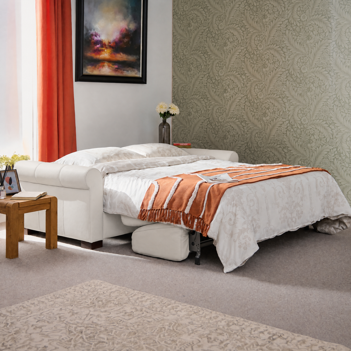 Nicoletti Carlotta 3 Seater Sofa Bed with Curved Arms - 2.5 Sofabed with Arms Rondo CB — Torello Bianco 93, gallery image 2