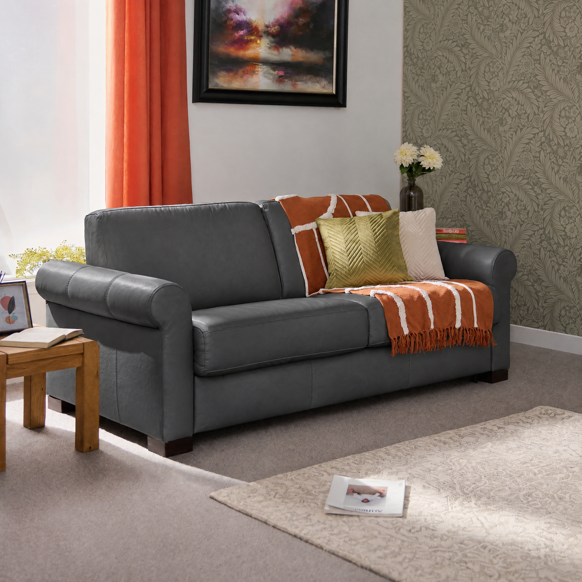 Nicoletti Carlotta 3 Seater Sofa Bed with Curved Arms - 2.5 Sofabed with Arms Rondo CB — Torello Nero 71, gallery image 3