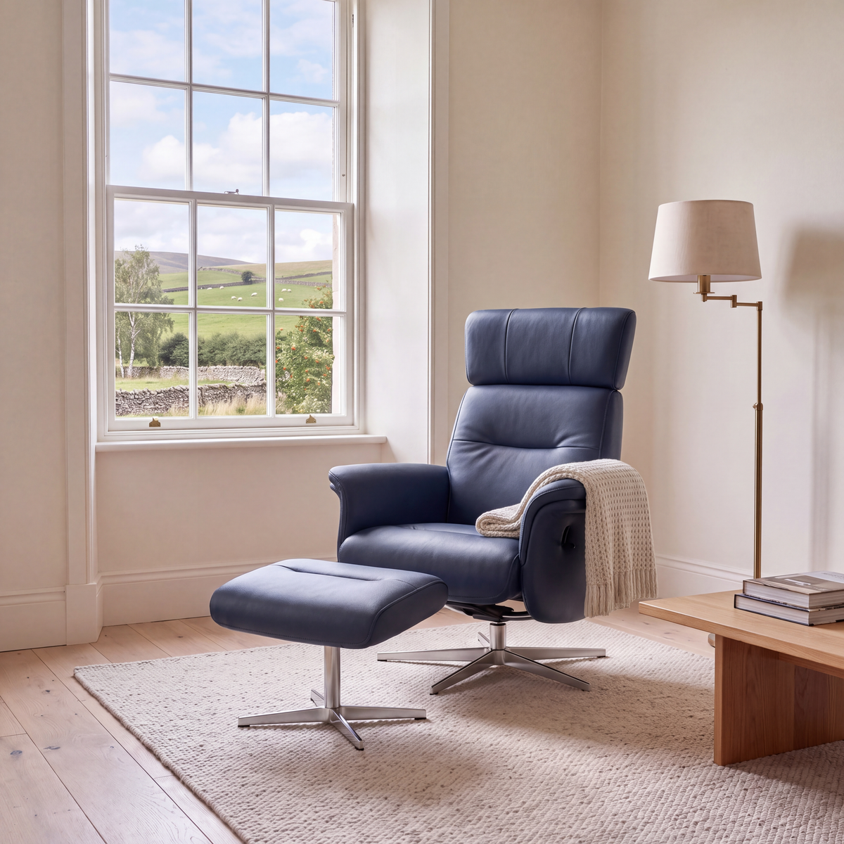 Nicoletti Love Recliner Armchair & Footstool - Manual Chair & Stool CB — Macao Blu-S 81, gallery image 3