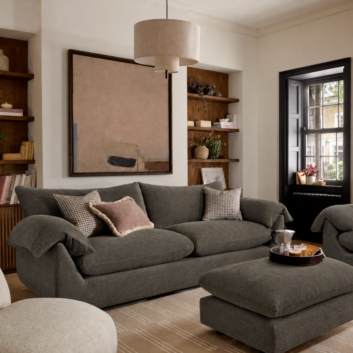 Vogue Williams Bayswater Extra Large Sofa - Extra Large Sofa Matt Chenille — Matt Chenille Mushroom, gallery image 1