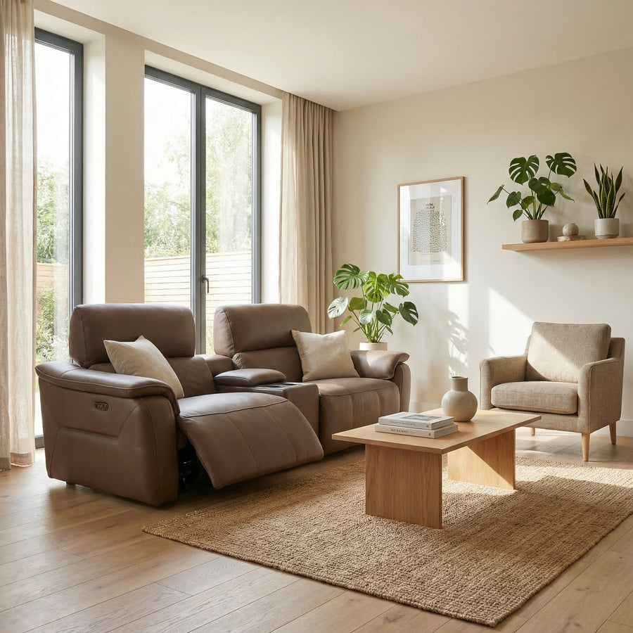 Rialto Media 3 Seater Sofa - Media 3 Seater Sofa Fabric - Power Recliner with USB