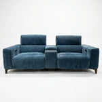 Blue Savoy Media Sofa in steel blue on a white background