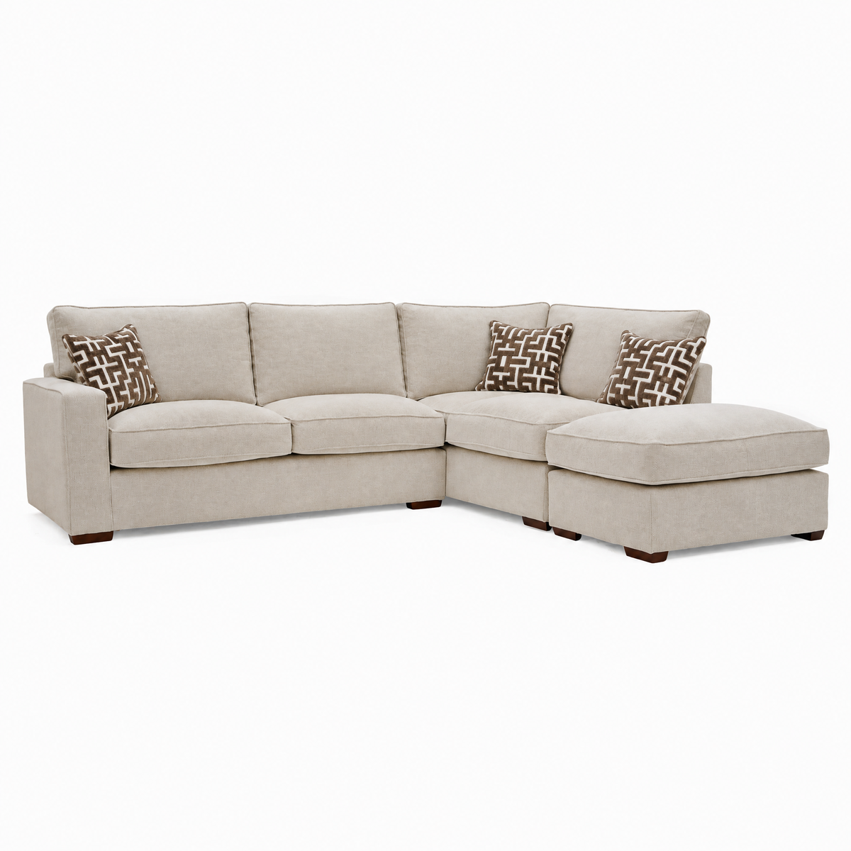 Hope Corner Sofa with Footstool - Corner Group with Stool Chaise Right Grade B - Right Hand Facing — Standard Back / Lassie Linen/Wisp Gold/Larry Latte / Dark Brown Feet, gallery image 2