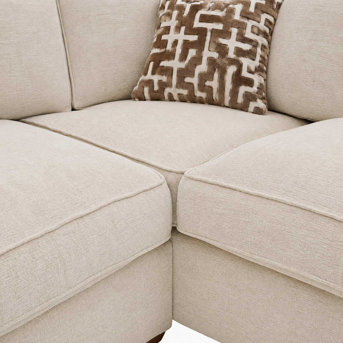 Hope Corner Sofa with Footstool - Corner Group with Stool Chaise Right Grade B - Right Hand Facing — Standard Back / Lassie Linen/Wisp Gold/Larry Latte / Dark Brown Feet, gallery image 4