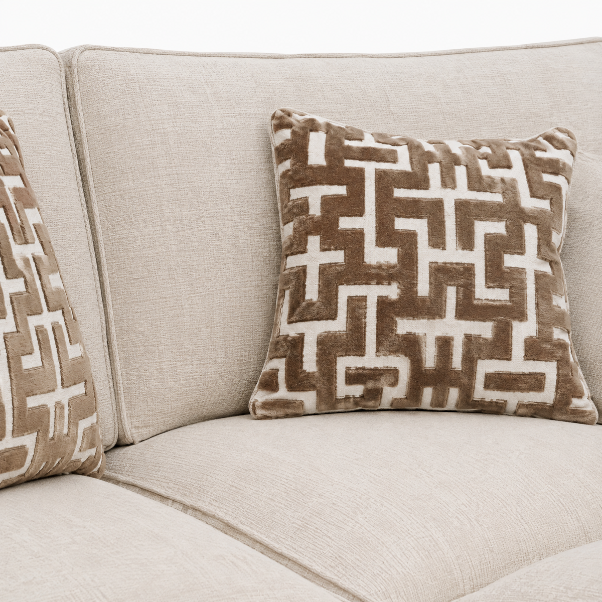 Hope Corner Sofa with Footstool - Corner Group with Stool Chaise Right Grade B - Right Hand Facing — Standard Back / Lassie Linen/Wisp Gold/Larry Latte / Dark Brown Feet, gallery image 5