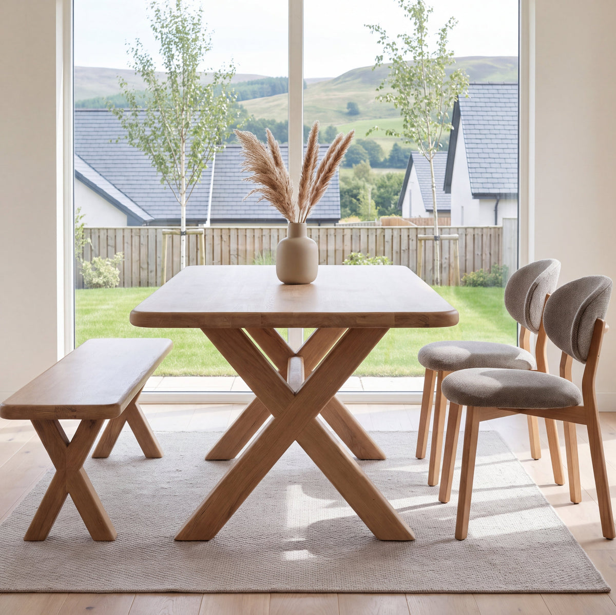 Foundry Dining Table, Bench & 2 Dining Chairs Set - 200cm Dining Table 180cm Bench + 2 Lake Chairs