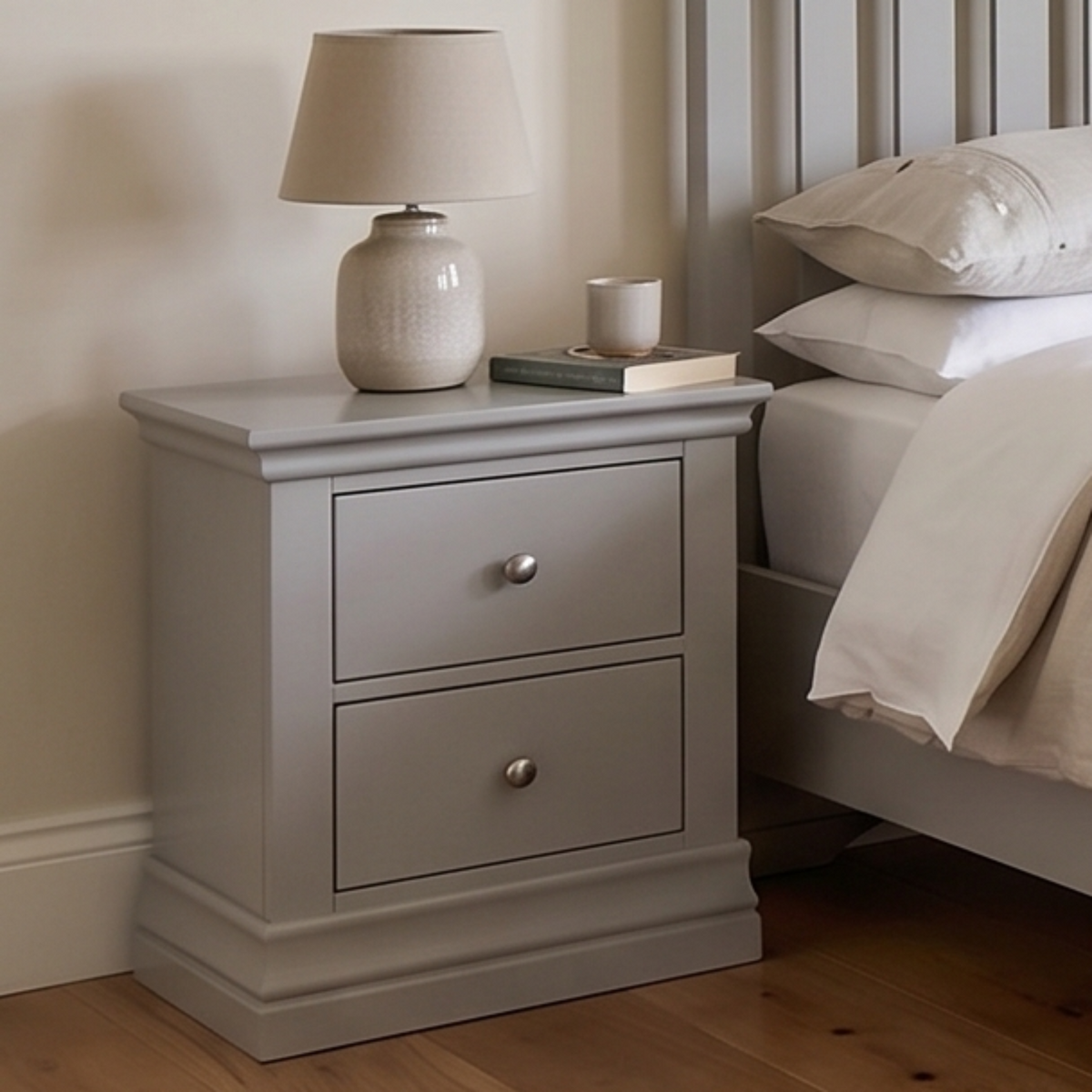 Aria Grey 2 Drawer Bedside - Bedside 2 Drawer Light Grey Bedside Tables Sterling Home 2