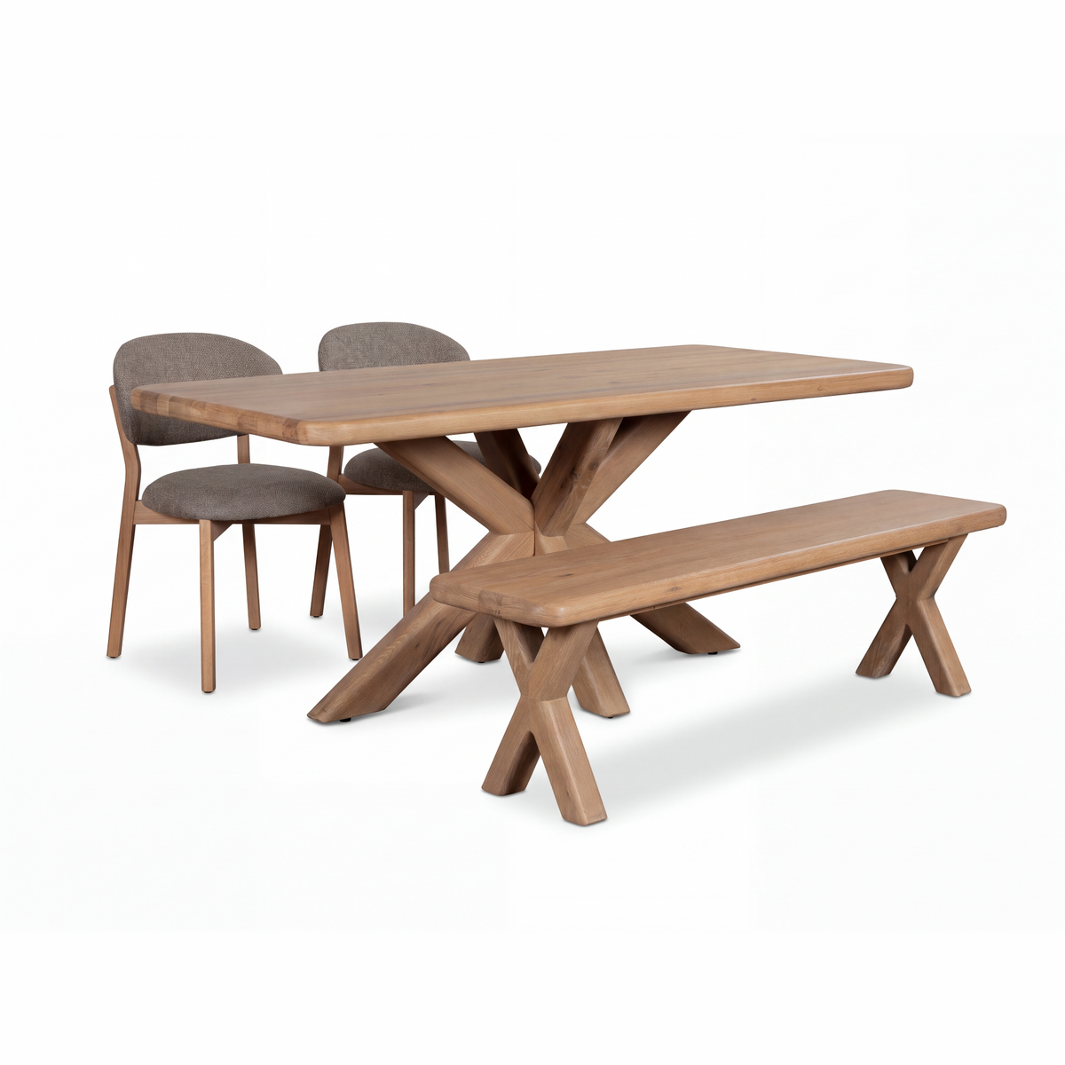Foundry Dining Table, Bench & 2 Dining Chairs Set - 200cm Dining Table 180cm Bench + 2 Lake Chairs