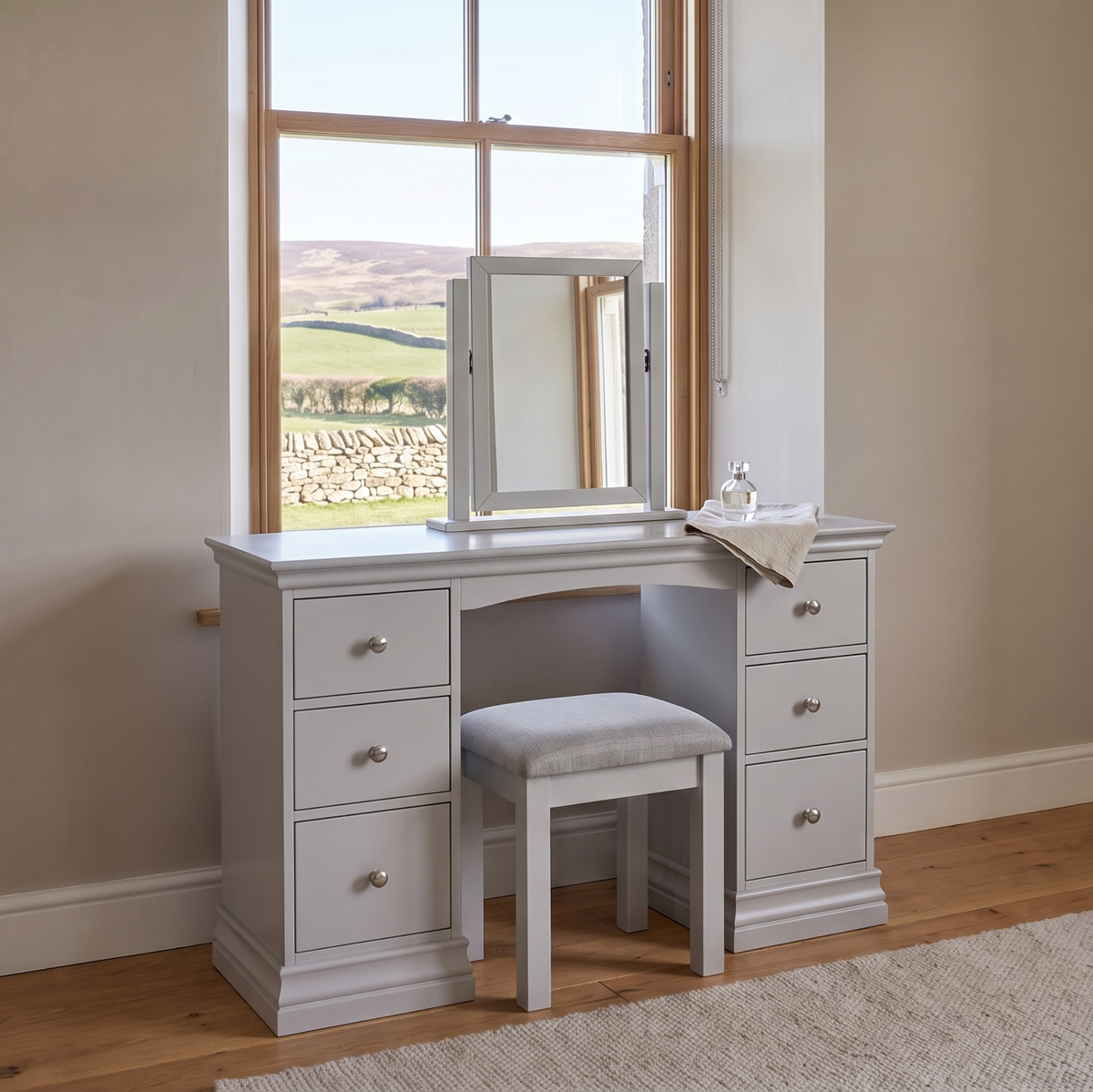 Aria Grey Double Pedestal Dressing Table - Dressing Table Double Pedestal Light Grey Dressing Tables Sterling Home 2