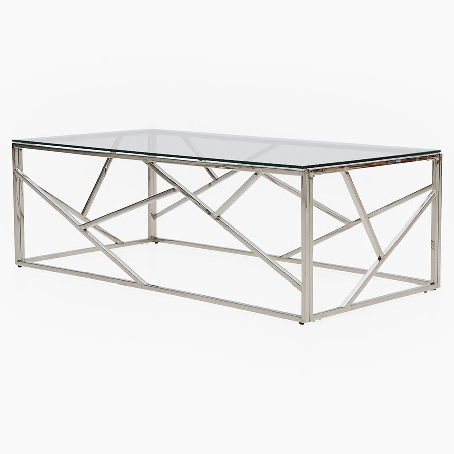 Genoa Coffee Table - Coffee Table Clear Glass / Stainless Steel Tables Sterling Home 2