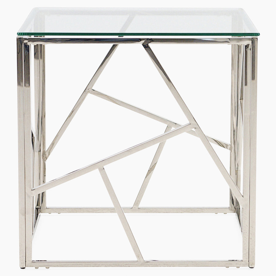Genoa Side Table - Lamp Table Clear Glass / Stainless Steel Tables Sterling Home 1