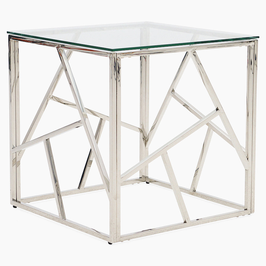 Genoa Side Table - Lamp Table Clear Glass / Stainless Steel Tables Sterling Home 2