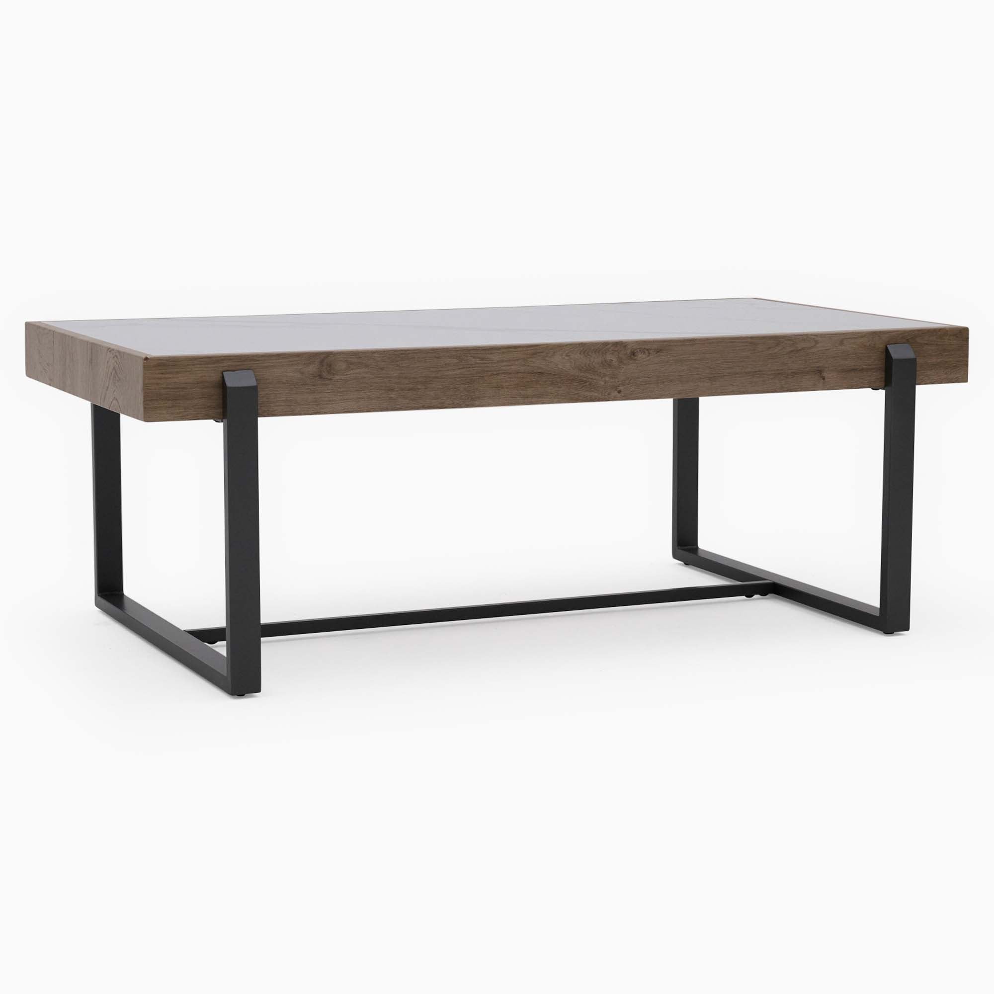 Hanson Coffee Table - Coffee Table Snow Mountain Sintered Stone / Light Smooth Wood Paper Veneer / Gun Grey Metal L Sterling Home 1