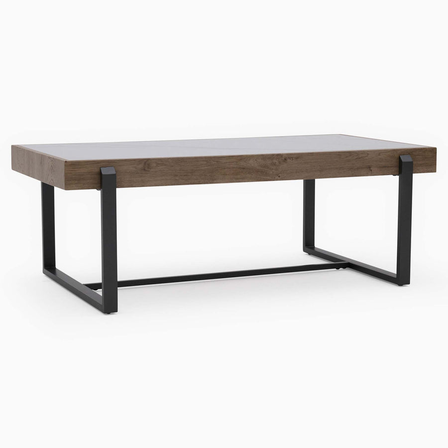 Hanson Coffee Table - Coffee Table Snow Mountain Sintered Stone / Light Smooth Wood Paper Veneer / Gun Grey Metal L Sterling Home 1