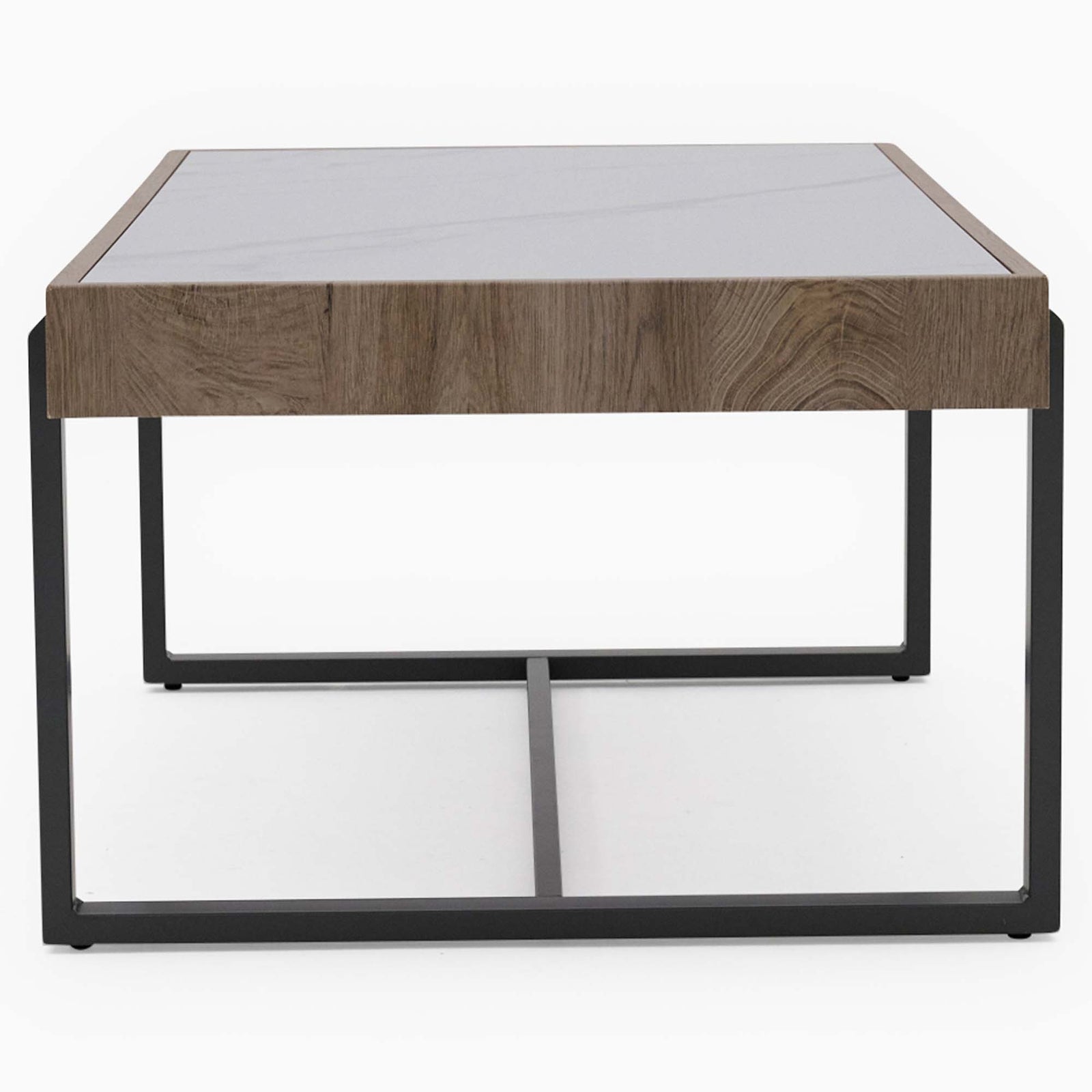 Hanson Coffee Table - Coffee Table Snow Mountain Sintered Stone / Light Smooth Wood Paper Veneer / Gun Grey Metal L Sterling Home 4