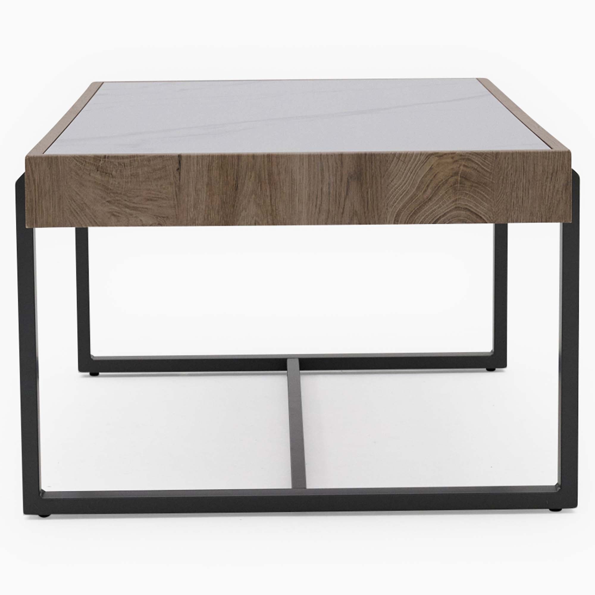 Hanson Coffee Table - Coffee Table Snow Mountain Sintered Stone / Light Smooth Wood Paper Veneer / Gun Grey Metal L Sterling Home 4