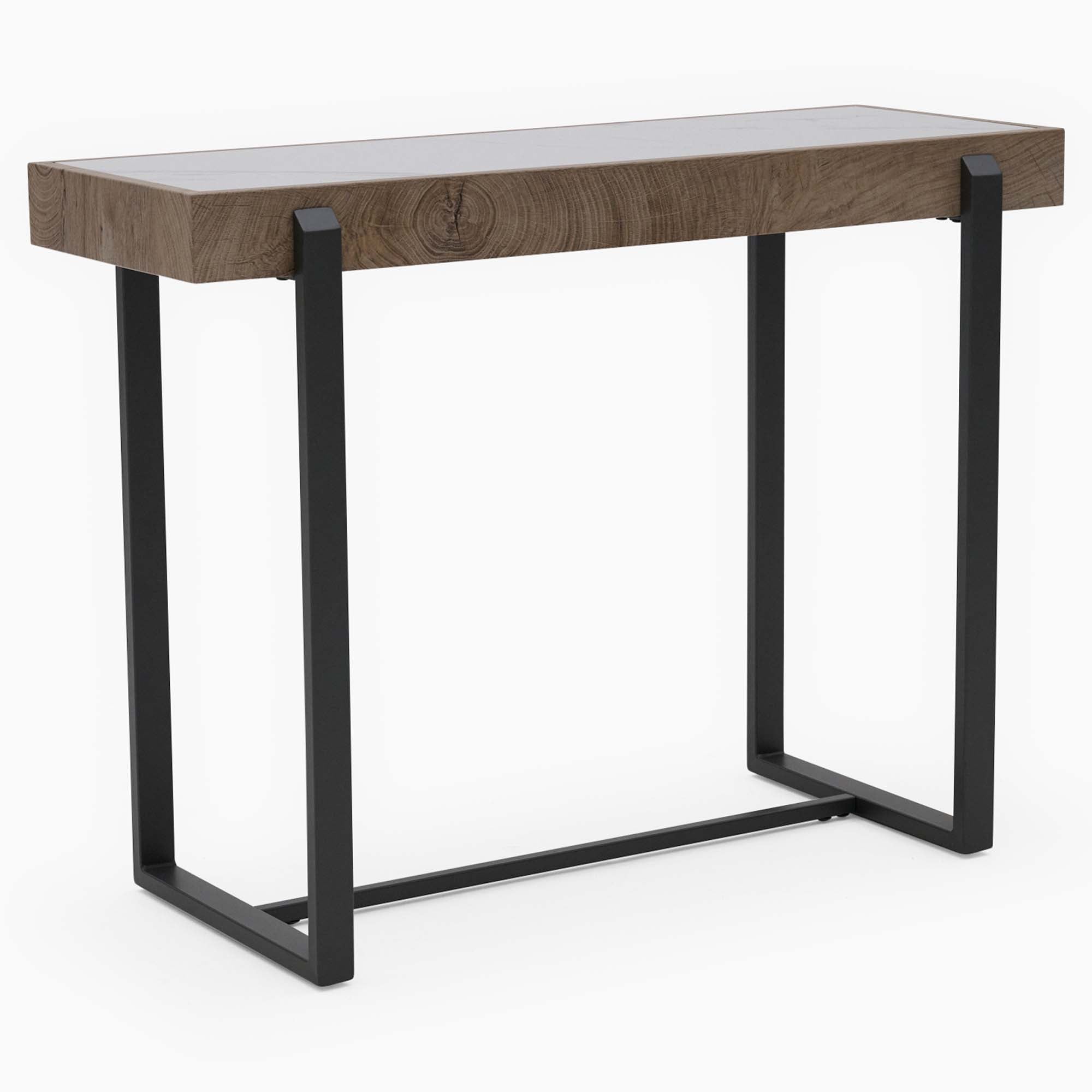 Hanson Console Table - Sofa Table Snow Mountain Sintered Stone / Light Smooth Wood Paper Veneer / Gun Grey Metal L Sterling Home 1